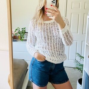 Sandro Paris SIZE 1 white open knit crochet long sleeve sweater